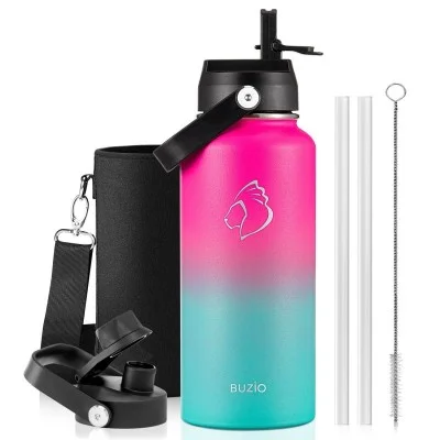 Buzio Duet Series Water Bottle with 2 Lids and Sleeve 1L - Sorbet